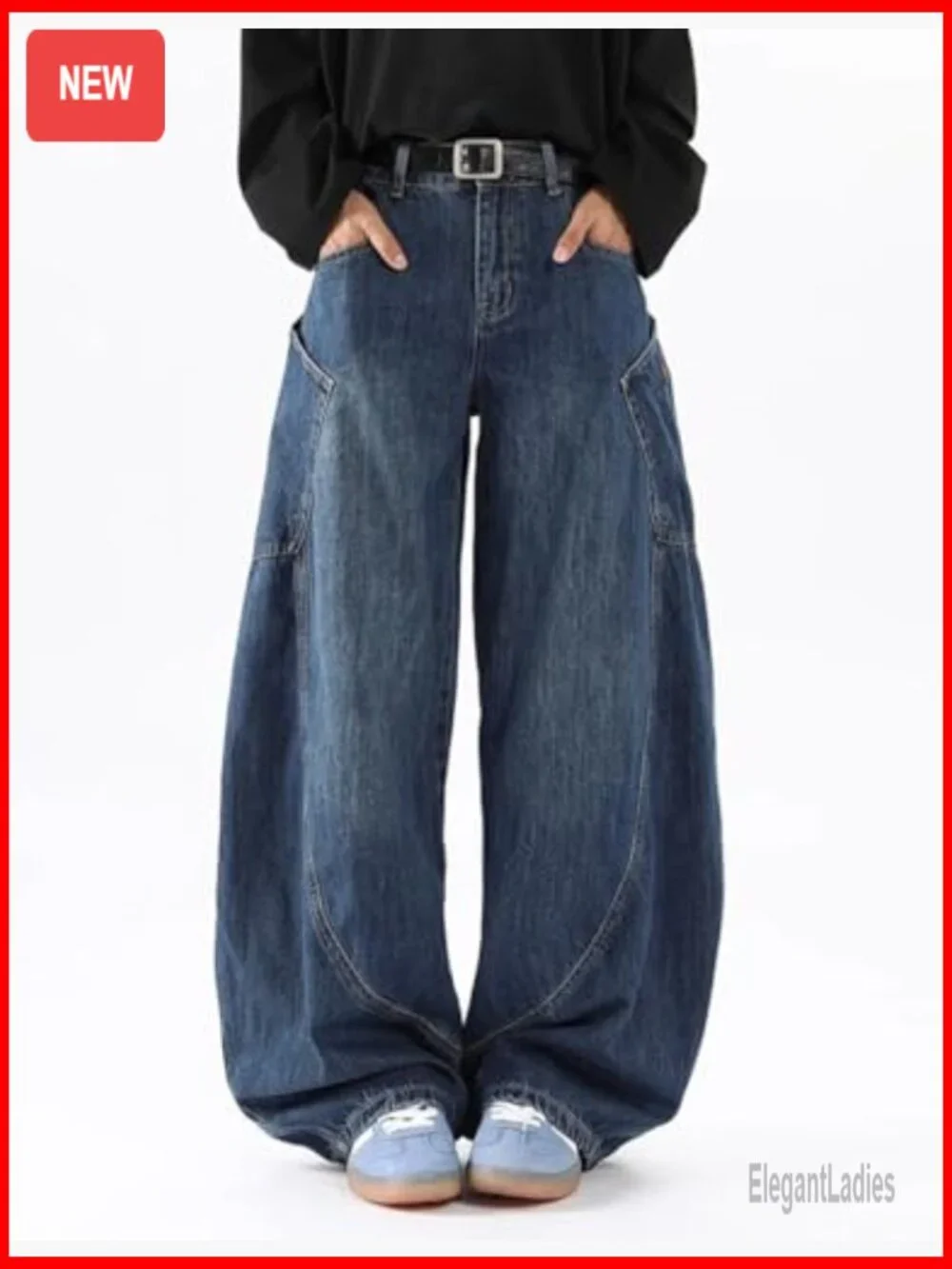 Baggy Barrel Wide Leg Jeans Loose Fit Streetwear Y2K Hip Hop Denim Pants - Picture 2 of 7